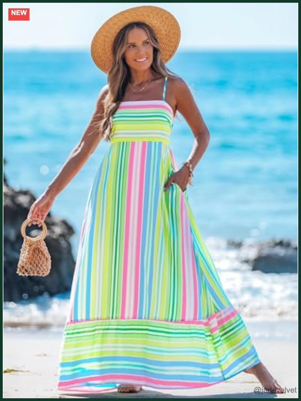 Women's Spaghetti Strap Maxi Dress Boho A-Line Flowy Sleeveless Sun Dress - Picture 4 of 6